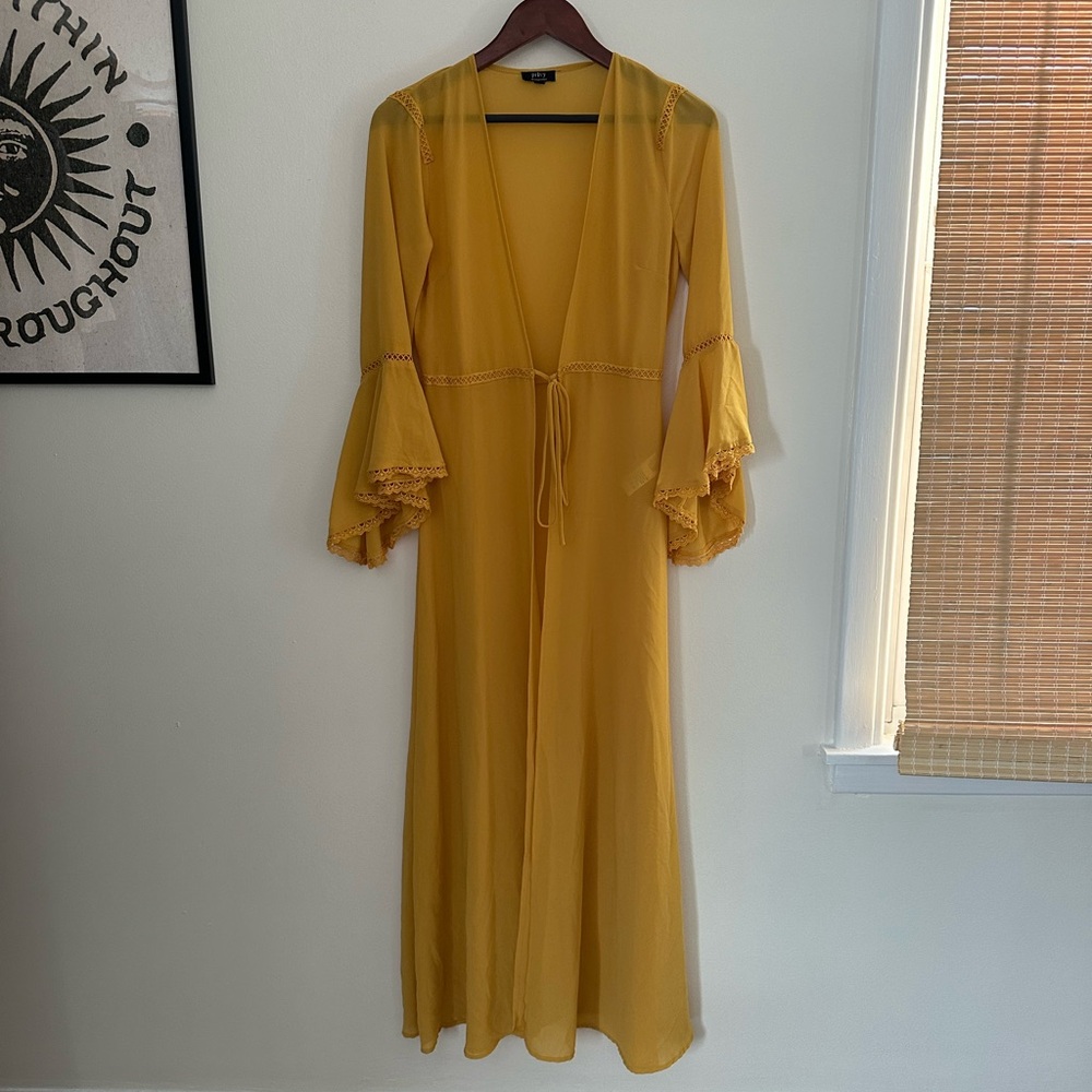 Privy Mustard bell Sleeve Maxi kimono boho